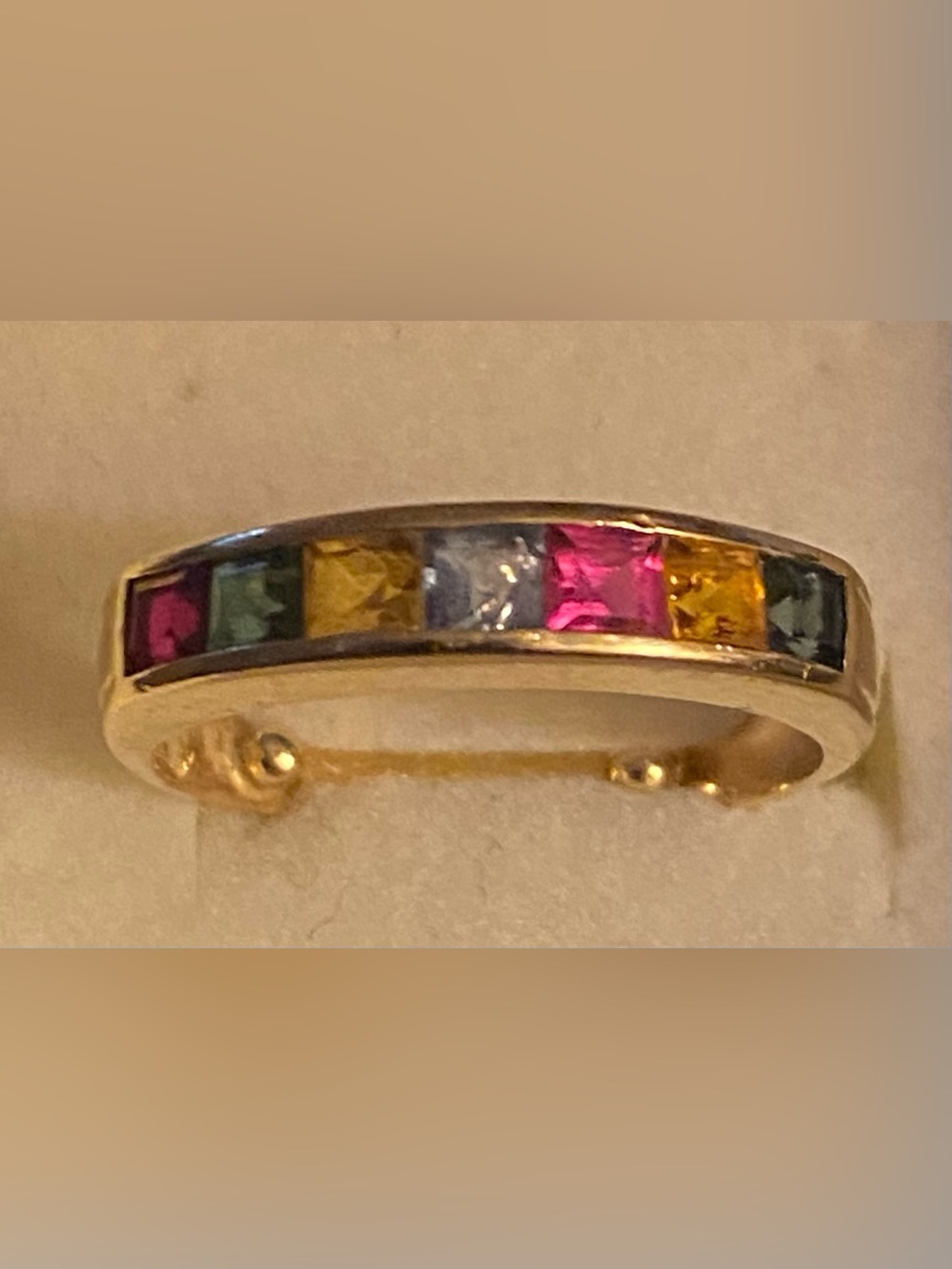 Rate Vintage Rainbow Gemstone Channel-Set Band Ring Crafted in 14KT Yellow Gold
